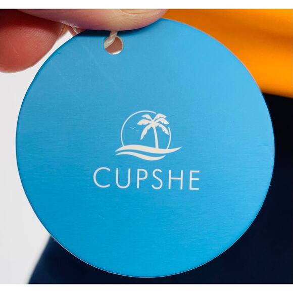 Cupshe Swimsuit One Piece Women Medium Color Block Yellow White Blue V Neck Chic - Picture 6 of 13